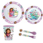 Set de vaisselle 5 pi�ces blanc / violet / bleu