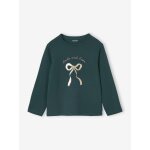 T - shirt animation métallisée fille manches longues vert sapin T - shirt animation métallisée fille manches longues vert sapin