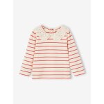 T - shirt b�b� col brod� manches longues ray� rouge