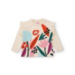 T - shirt b�b� fille en jersey �cru � imprim� floral et volants blanc
