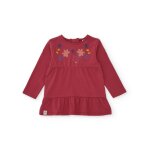T - shirt b�b� fille en jersey � imprim� floral et d�tails fronc�s rouge