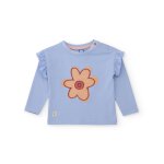 T - shirt b�b� fille en jersey avec motif floral central bleu