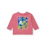 T - shirt b�b� fille � manches longues en jersey avec motif imprim� rose