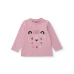T - shirt b�b� fille � manches longues en jersey motif panda rose