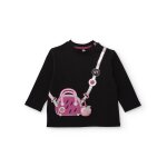 T - shirt b�b� fille � manches longues en jersey motif sac bandouli�re noir