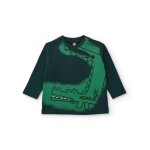 T - shirt b�b� gar�on en jersey � manches longues et imprim� crocodile vert