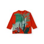 T - shirt b�b� gar�on en jersey manches longues � motif �l�phant orange
