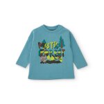 T - shirt b�b� gar�on en jersey manches longues � motif graphique bleu