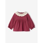 T - shirt b�b� en jersey froiss� avec col en crochet prune