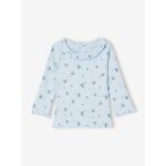 T - shirt b�b� en maille c�tel�e manches longues bleu ciel