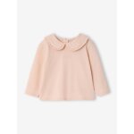 T - shirt b�b� manches longues col claudine rose p�le