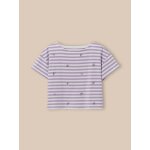 T - shirt brod fille - coton biologique rayure lilas