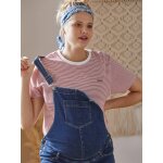 T - shirt brod� de grossesse et d'allaitement en coton ray� rouge