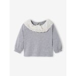T - shirt avec col en broderie anglaise b�b� gris chin�