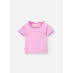 T - shirt en coton avec bordure au col et aux manches rose