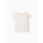 T - shirt en coton avec col brod� beige clair