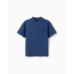T - shirt en coton avec col mao et poche bleu fonc�