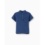 T - shirt en coton avec col mao et poche bleu fonc�