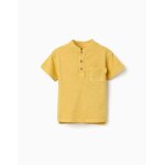T - shirt en coton avec col mao et poche jaune fonc�