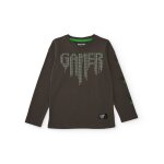 T - shirt en coton pour gar�on avec imprim� gamer gris