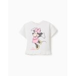 T - shirt en coton avec imprim� minnie et volants blanc