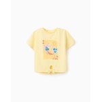 T - shirt en coton avec imprim� palmiers et paillettes jaune clair