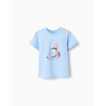 T - shirt en coton avec imprim� poisson 3d bleu clair