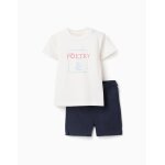 T - shirt en coton avec imprim� + short bleu