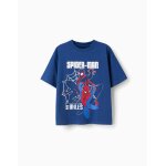T - shirt en coton avec imprim� spider - man bleu fonc�