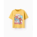 T - shirt en coton avec imprim� spider - man et iron - man jaune fonc�