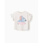 T - shirt en coton avec imprim� stitch et volants beige clair