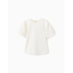 T - shirt en coton avec manches en broderie anglaise beige clair
