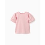 T - shirt en coton avec manches en broderie anglaise rose clair