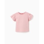 T - shirt en coton avec manches en broderie anglaise rose clair