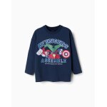 T - shirt en coton � manches longues et imprim� avengers bleu fonc�
