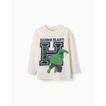 T - shirt en coton � manches longues et imprim� hulk en relief blanc