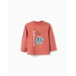 T - shirt en coton � manches longues avec imprim� puzzle marron