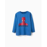 T - shirt en coton � manches longues et imprim� spider - man bleu