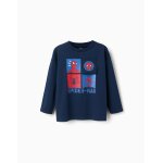 T - shirt en coton � manches longues et imprim� spider - man bleu fonc�