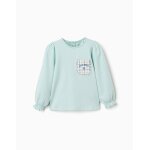 T - shirt en coton � manches longues avec poche bleu clair