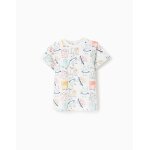 T - shirt en coton avec motif �l�phant et tigre beige clair