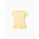 T - shirt en coton avec ourlet � volants jaune clair