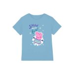 T - shirt coton peppa pig snow much fun bleu ciel