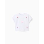 T - shirt court en coton avec fleurs � sequins blanc
