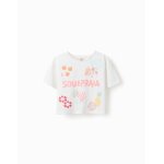 T - shirt court en coton avec imprim� plage blanc