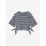 T - shirt court ray fille avec noeuds fantaisie marine