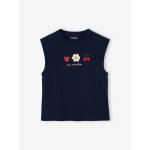 T - shirt  paulettes motif plac fille marine
