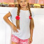 T - shirt Été coton effet bambou lili bleu vert pastel T - shirt Été coton effet bambou lili bleu vert pastel