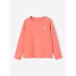 T - shirt fille coeur paillet� manches longues corail