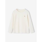 T - shirt fille coeur paillet manches longues cru